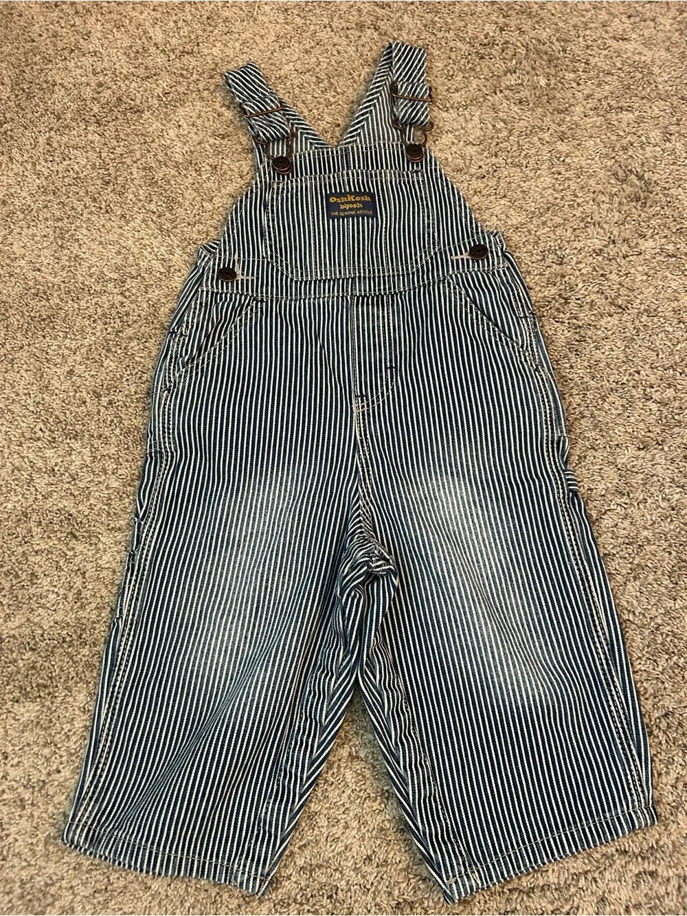 Vintage OshKosh B'gosh Hickory Stripe Vestbak Denim Overalls - Size 18 Months